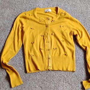 LOUCHE mustard yellow cardigan size M cute bows! great shape